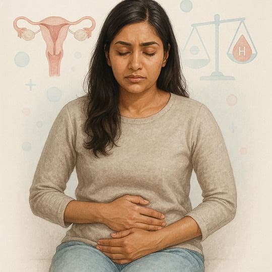 PCOS kya hai ? South Asian woman experiencing Polycystic Ovary Syndrome symptoms