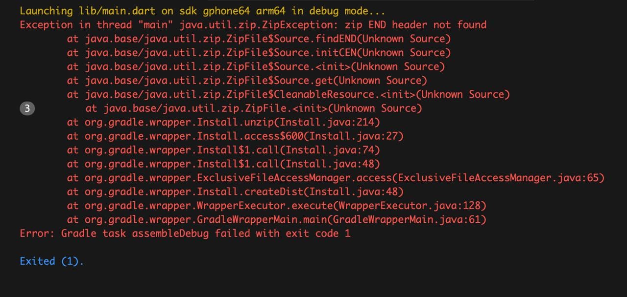 How to Resolve 'Exception in thread "main" java.util.zip.ZipException: zip END header not found' in Flutter 3.29.2